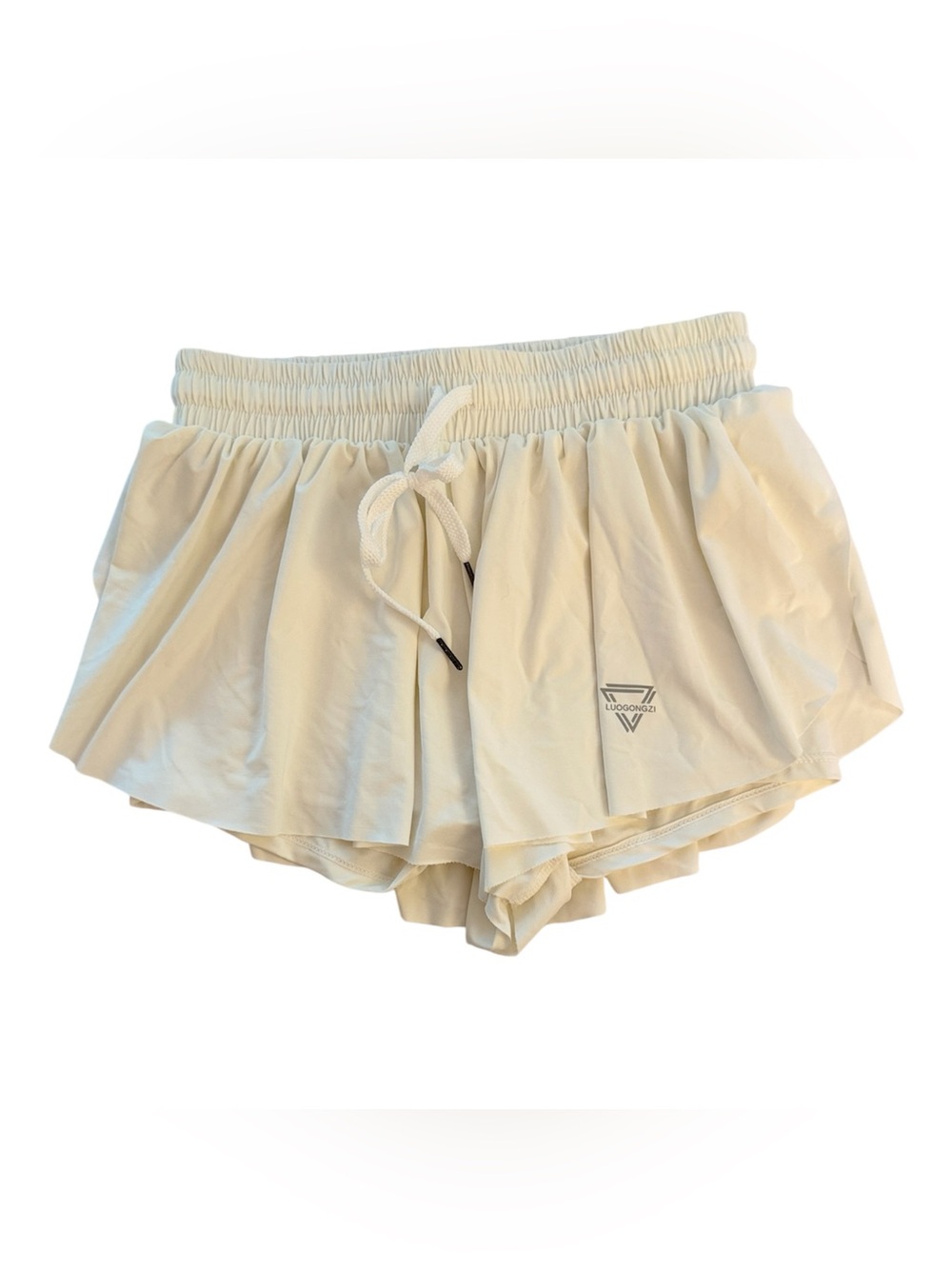 Luogongzi Flowy Athletic Skort Cream White Ruffle Running Shorts S